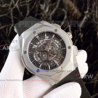 Perfect Replica Hublot Geneve Skeleton Big Bang Skeleton Watch SS Black Rubber band